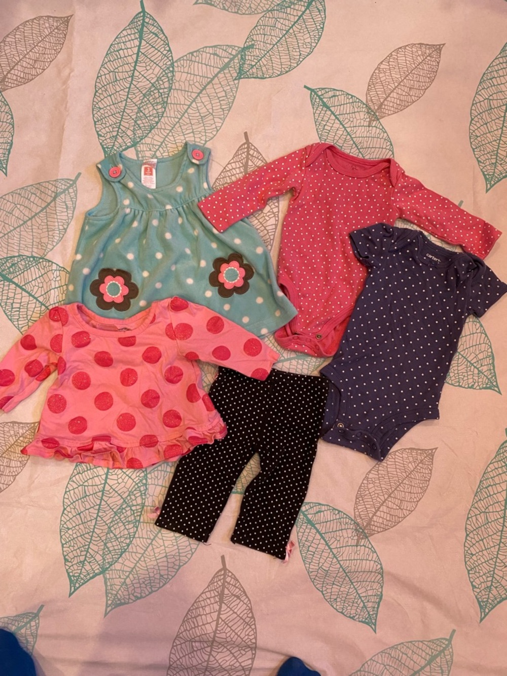 5pc Mixed Polka Dot Baby Matching Set in Teal, Pink, Navy, Black